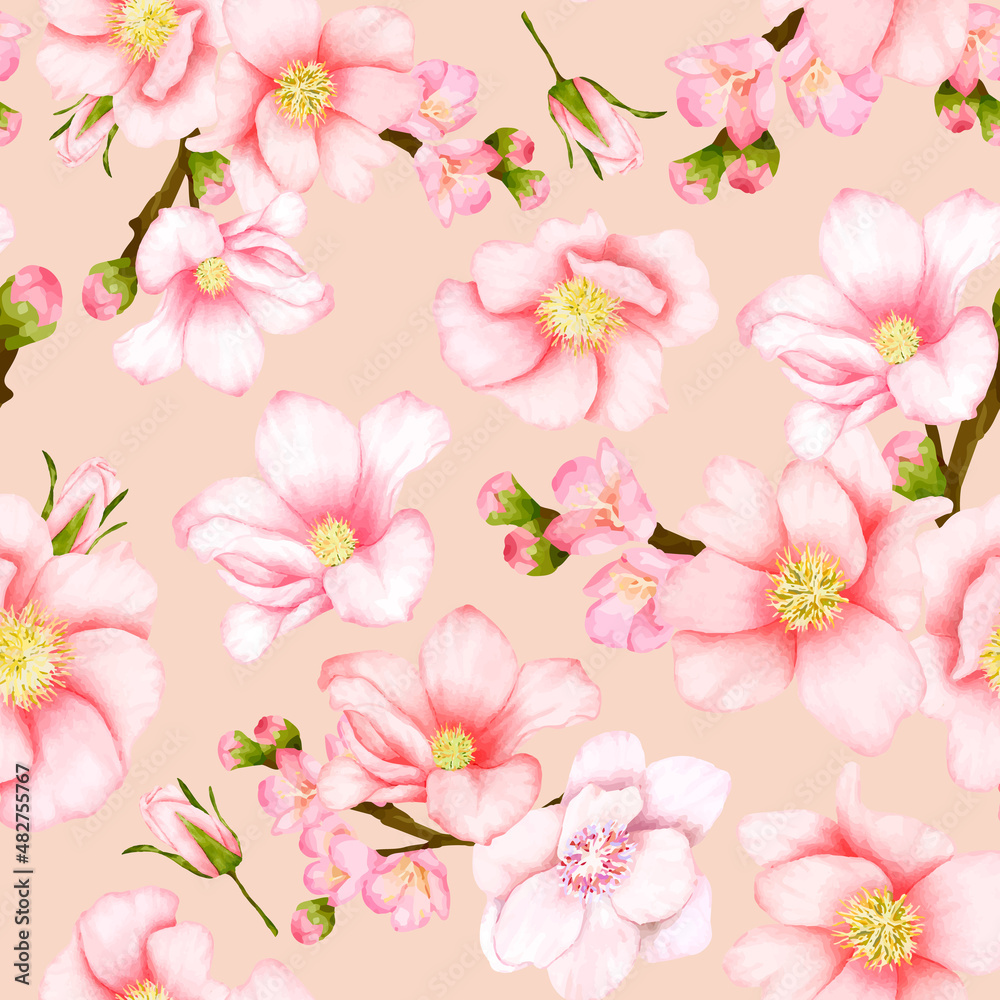 Fototapeta premium beautiful seamless pattern cherry blossom flower