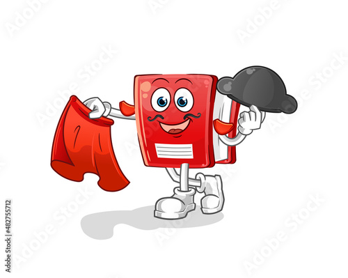 book matador with red cloth illustration. character vector