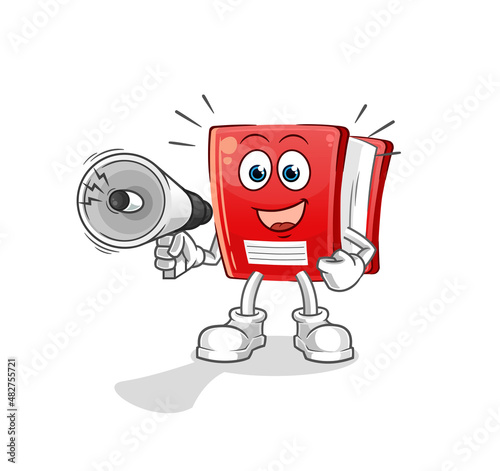 book holding hand loudspeakers vector. cartoon character