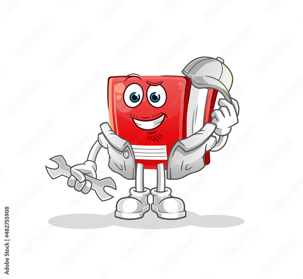 book mechanic cartoon. cartoon mascot vector