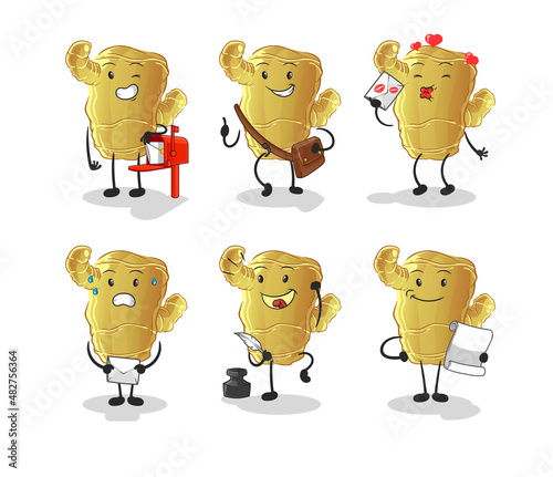 Ginger postman set character. cartoon mascot vector