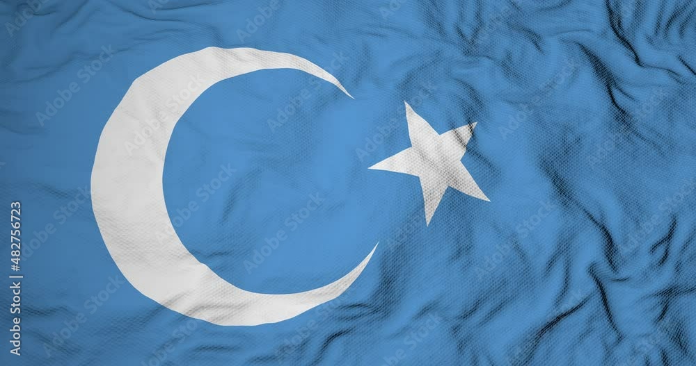 Full frame close-up on a waving Uyghur flag in 3D rendering