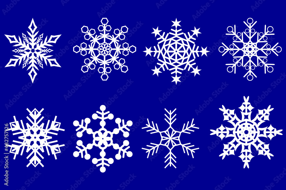 Set of different snowflakes on a blue background. Snowflake stencil. Vector illustaration Set of different snowflakes on a blue background. Snowflake stencil. Vector illustaration