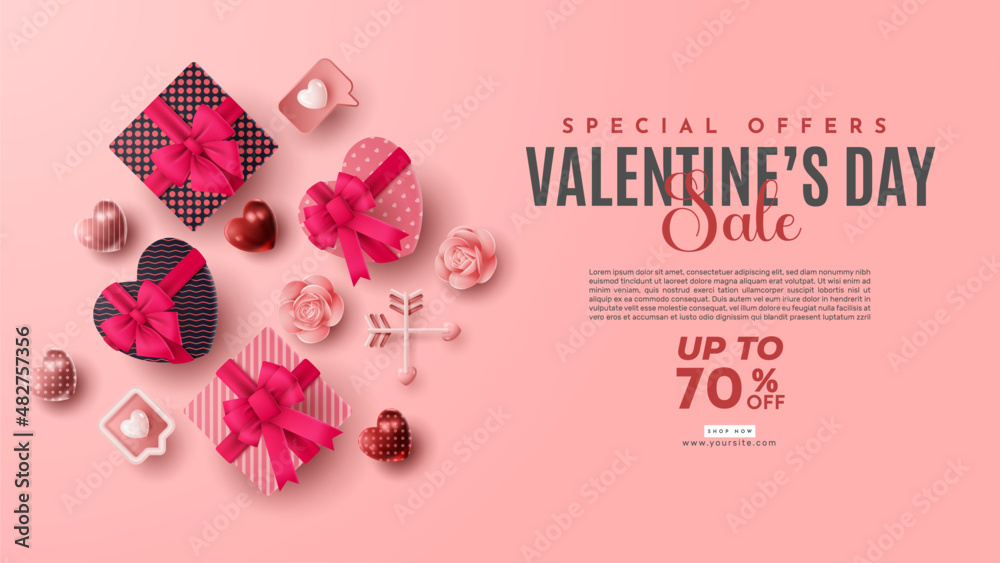 Valentine's day 3D product presentation for banner, advertising, and business. vector illustration - obrazy, fototapety, plakaty 