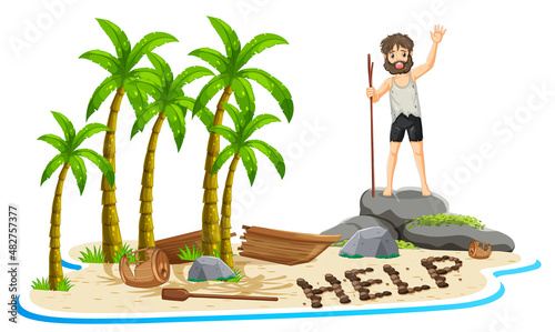 A man on deserted island isolated