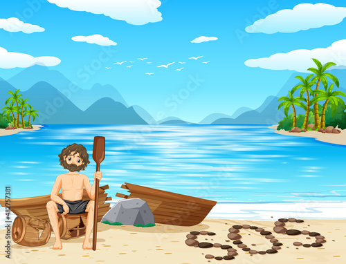 A man on deserted island isolated