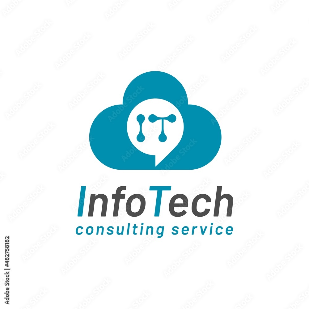 Information technology consulting service logo design vector. Logo combination of cloud with letter IT and talk symbol