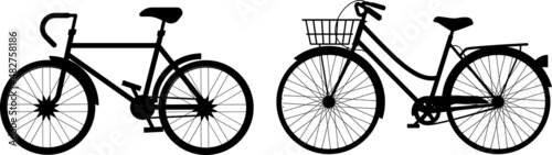 Bicycle silhouettes in different style. Vector illustration.
