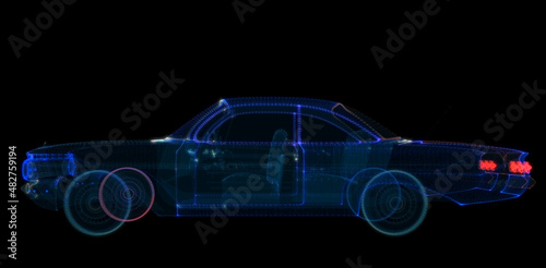 3d hologram of intelligent car of particles