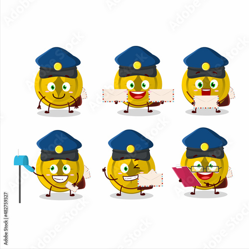 A picture of cheerful gold coin postman cartoon design concept