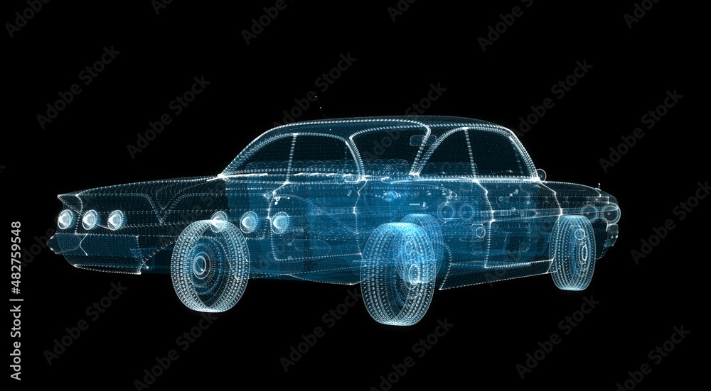3d hologram of intelligent car of particles