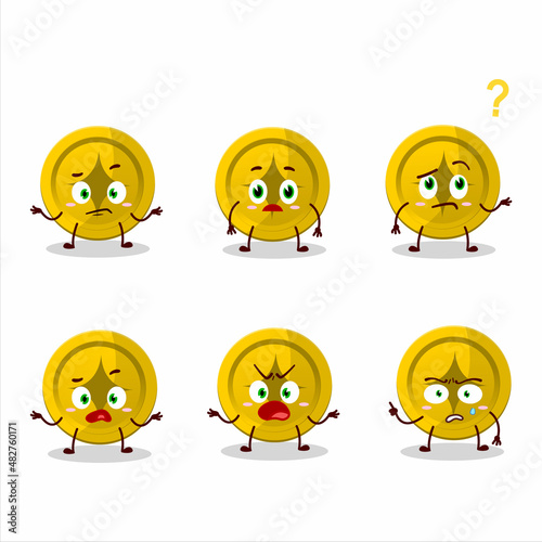 Cartoon character of gold coin with what expression