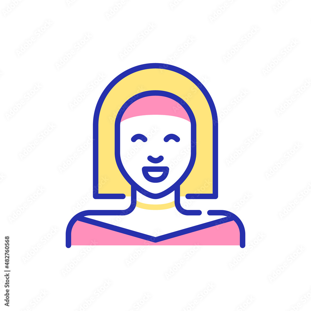 Line art avatar icon. Cute smiling blonde girl with headband and bob haircut. Pixel perfect, editable stroke Line art avatar icon. Cute smiling blonde girl with headband and bob haircut. Pixel perfect, editable stroke
