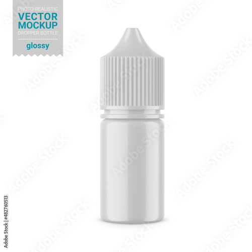 White glossy dropper bottle vector mockup illustration.