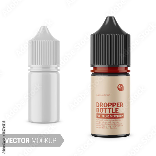 White glossy dropper bottle vector mockup illustration.
