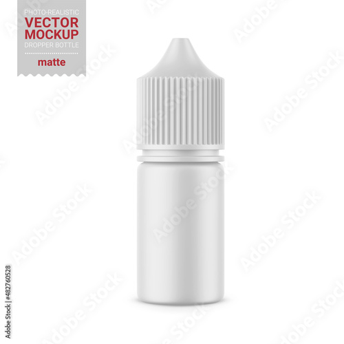 White matte dropper bottle vector mockup illustration.