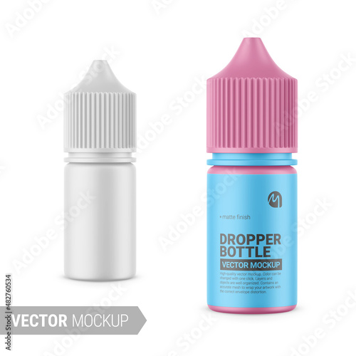 White matte dropper bottle vector mockup illustration.