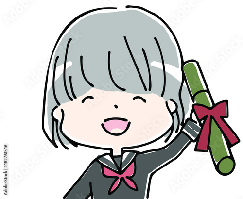 卒業証書を持つセーラー服の女子学生