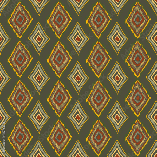 Seamless abstract ethnic pattern, ikat traditional style. Hand drawn. Tribal, folklore print, vector