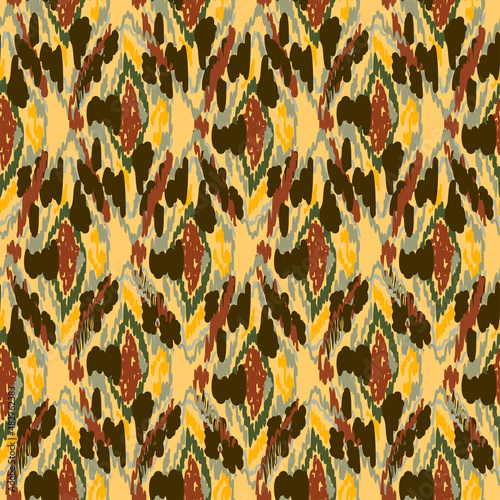 Seamless abstract ethnic pattern, ikat traditional style. Hand drawn. Tribal, folklore print, vector