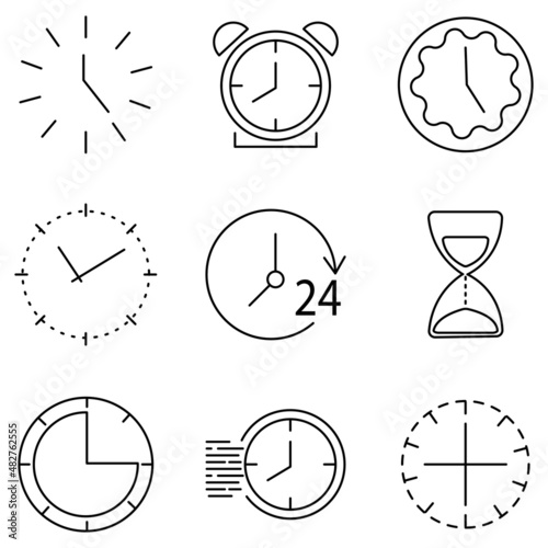Clock face, hourglass, and alarm clock icon