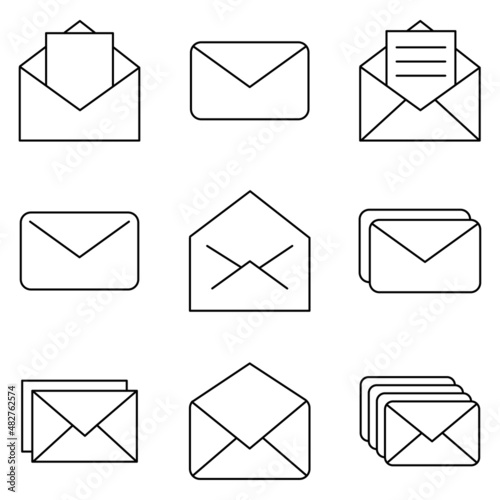 Mail and envelope pictogram icons for postage