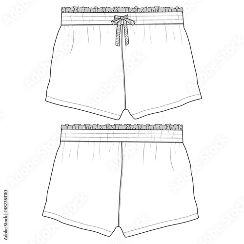 Boys Sweat Shorts vector fashion flat sketch template. Young Men Technical Drawing Fashion art Illustration CAD.