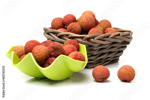 Fresh lychee (Litchi chinensis) isolated on white background photo