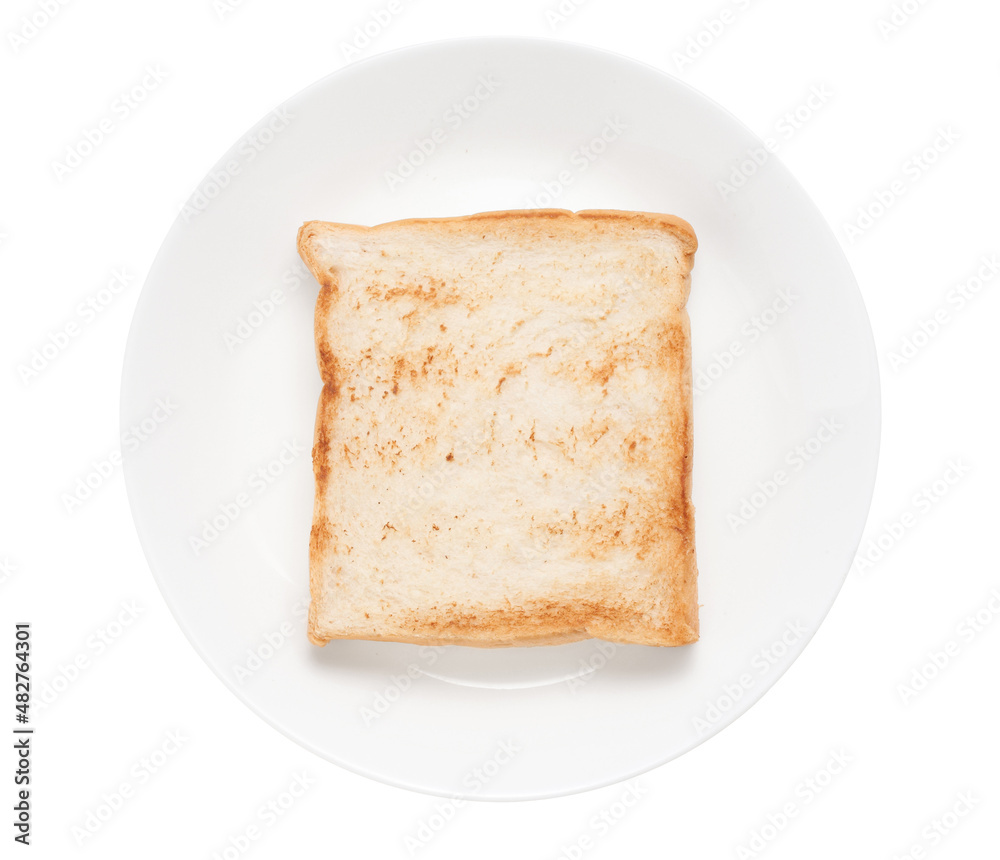 Slices toast bread in dish on white background Slices toast bread in dish on white background