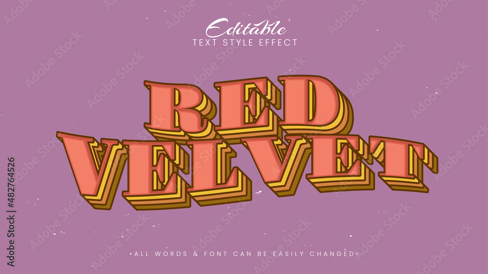 Red velvet vintage retro 3d text style effect. Editable