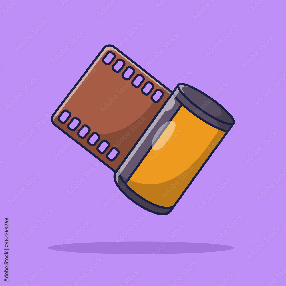Roll Film Flat Vector Illustration Icon On Purple Background for web, landing page, sticker, banner, card Roll Film Flat Vector Illustration Icon On Purple Background for web, landing page, sticker, banner, card