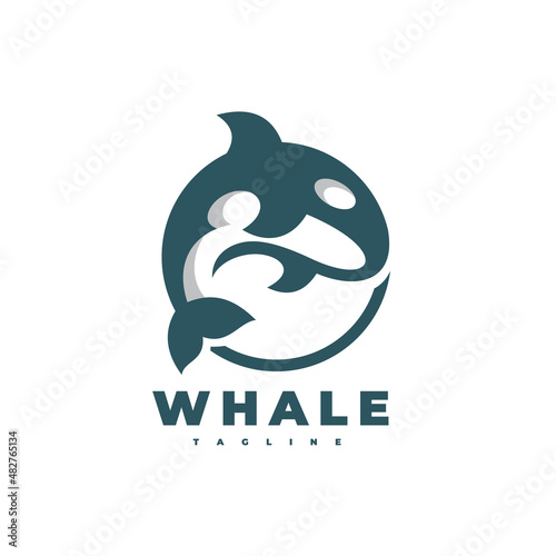 Jumping killer whale logo design. Whale orca vector icon