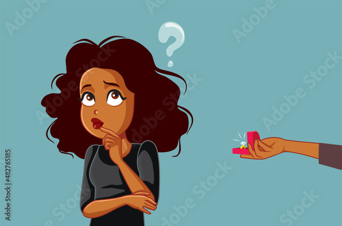 Undecided Woman Thinking about Marriage Proposal Vector Cartoon
