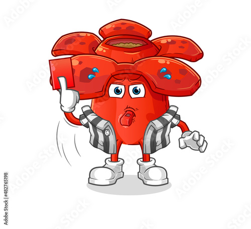 Rafflesia arnoldii referee with red card illustration. character vector