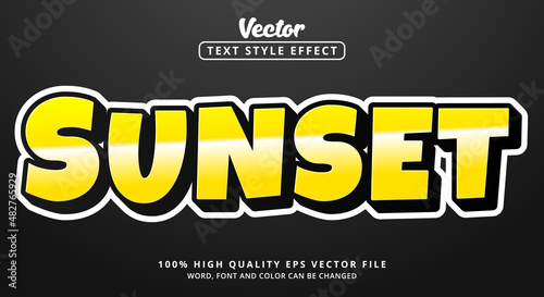 Editable text effects, Sunset text in stylish modern color style elegant yellow gold and glossy metallic