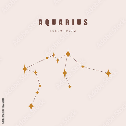 Aquarius zodiac constellation. Horoscope vector illustration in boho style. Mystery and esoteric. Spiritual tarot poster. Magic occult and astrology card.