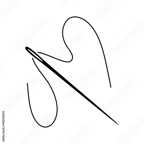 Needle and thread icon. A colored sewing needle icon. A long thin pointed metal tool for sewing and embroidery. Vector illustration isolated on a white background for design and web.