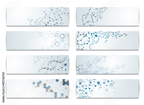 set of dna network structure medical molecular digital vector 