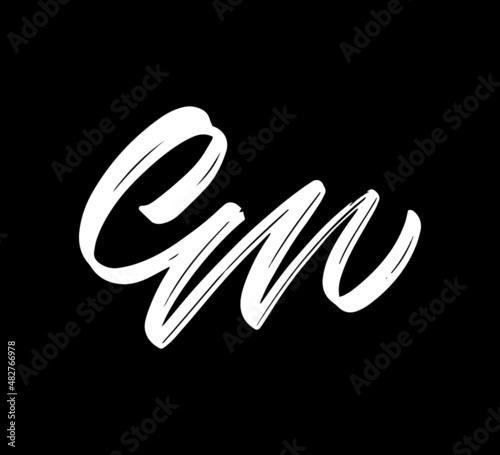 White Vector Letters Logo Brush Handlettering Calligraphy Style In Black Background Initial cm