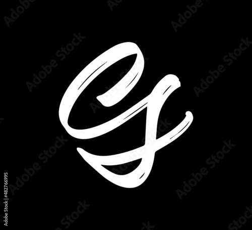 White Vector Letters Logo Brush Handlettering Calligraphy Style In Black Background Initial cs