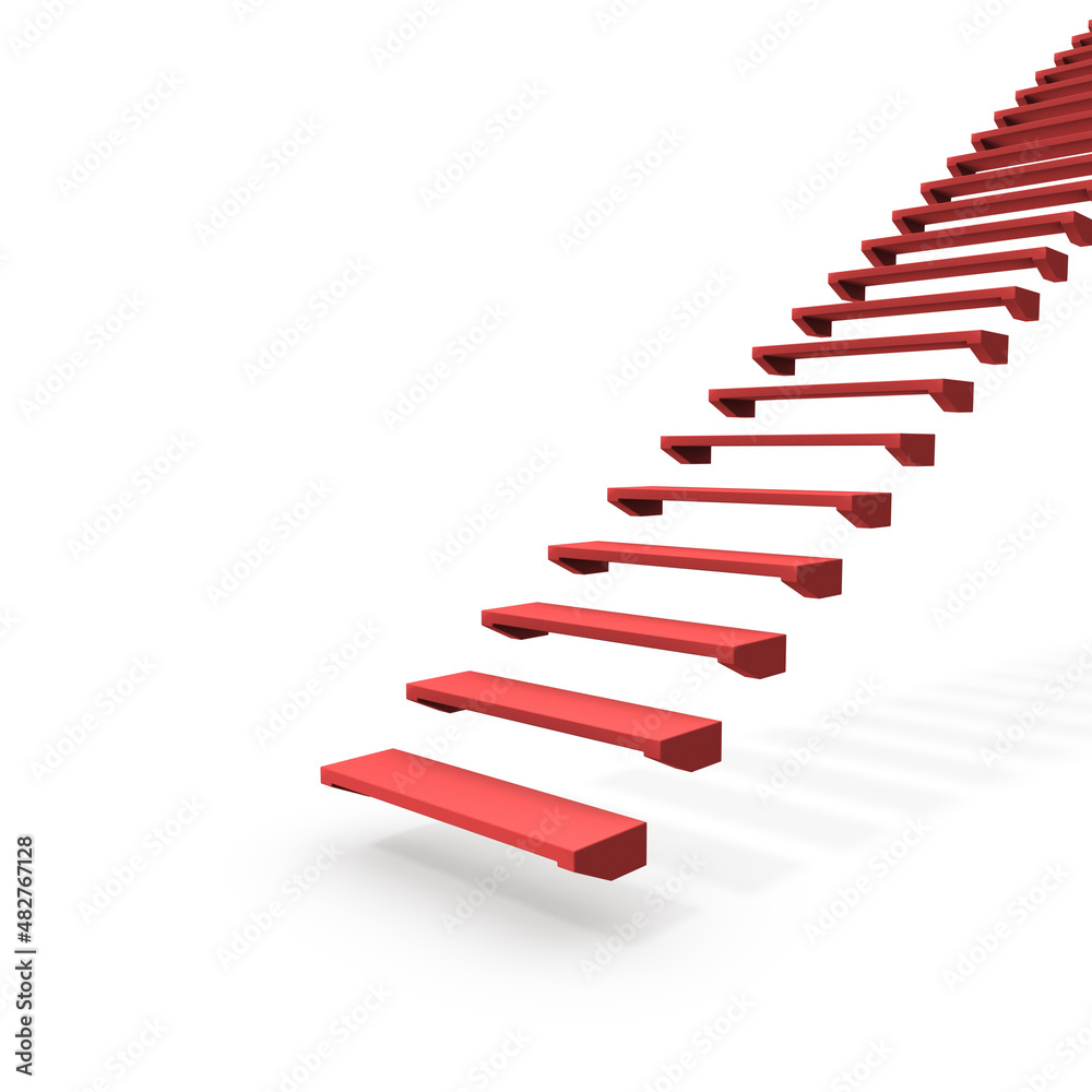 右上に伸びる赤い階段。希望と野心とキャリア。物事の始まりの比喩。