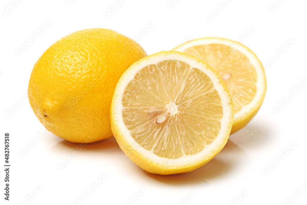 Ripe lemons on white background