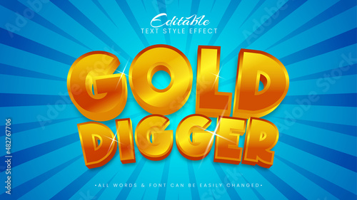 Gold digger shiny bright 3d Text Style Effect. Editable illustrator text style.