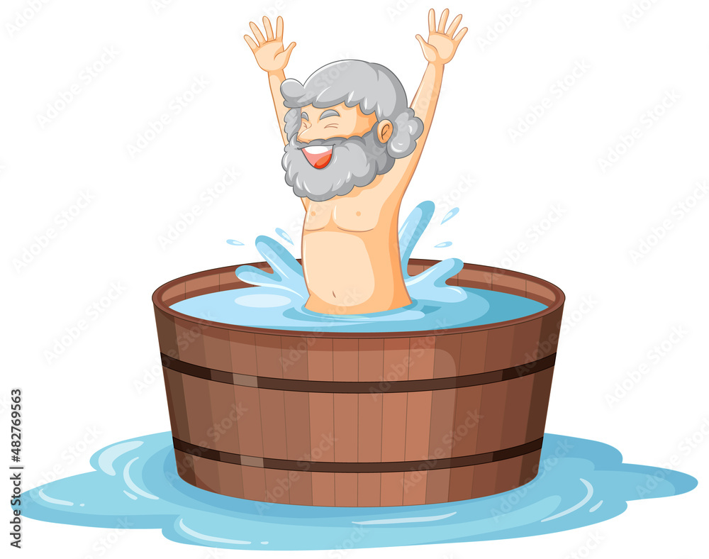 Happy Archimedes in bath cartoon - obrazy, fototapety, plakaty 