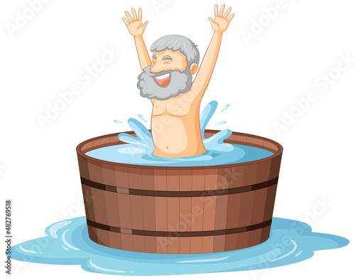Happy Archimedes in bath cartoon