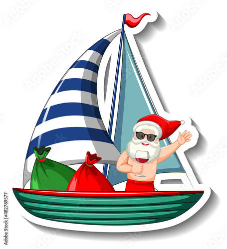 Santa Claus on sailing boat in summer theme