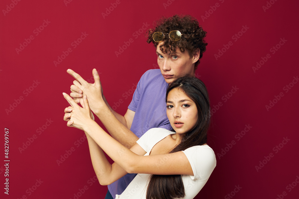 nice guy and girl hand gesture fun friendship isolated background nice guy and girl hand gesture fun friendship isolated background