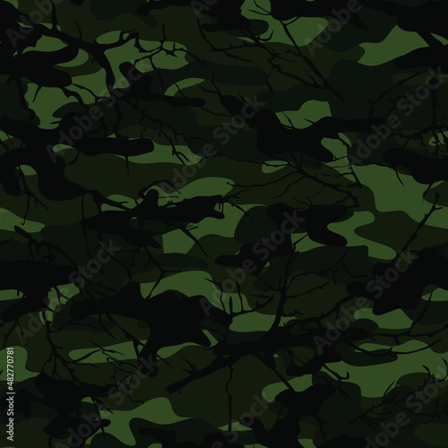 Camouflage with branches, vector pattern for clothing. Print.