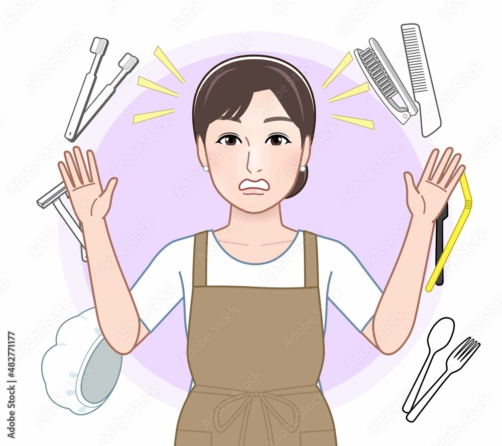 プラスチックゴミと女性