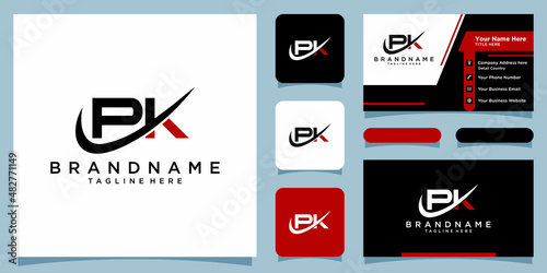 PK logo. Company logo. Monogram design. Letters P and K with business card design photo